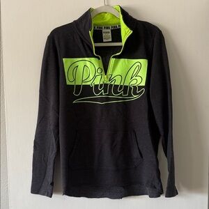 PINK Victoria's Secret Charcoal and Neon Green Pullover